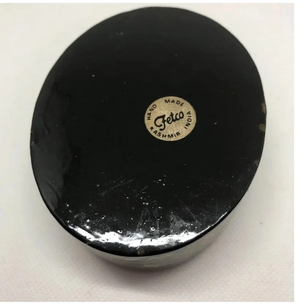 Vintage Black Lacquered Paper Mache Trinket Box